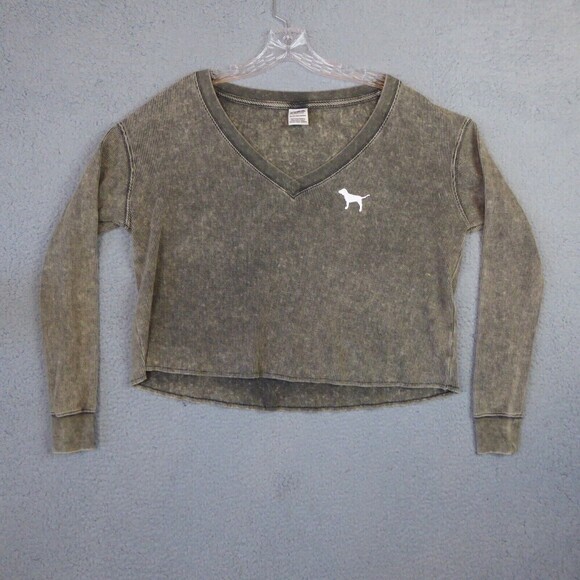 Victoria’s Secret Shirt Women’s XS Gray Oversize Cropped Pull Over Thermal - Picture 1 of 7